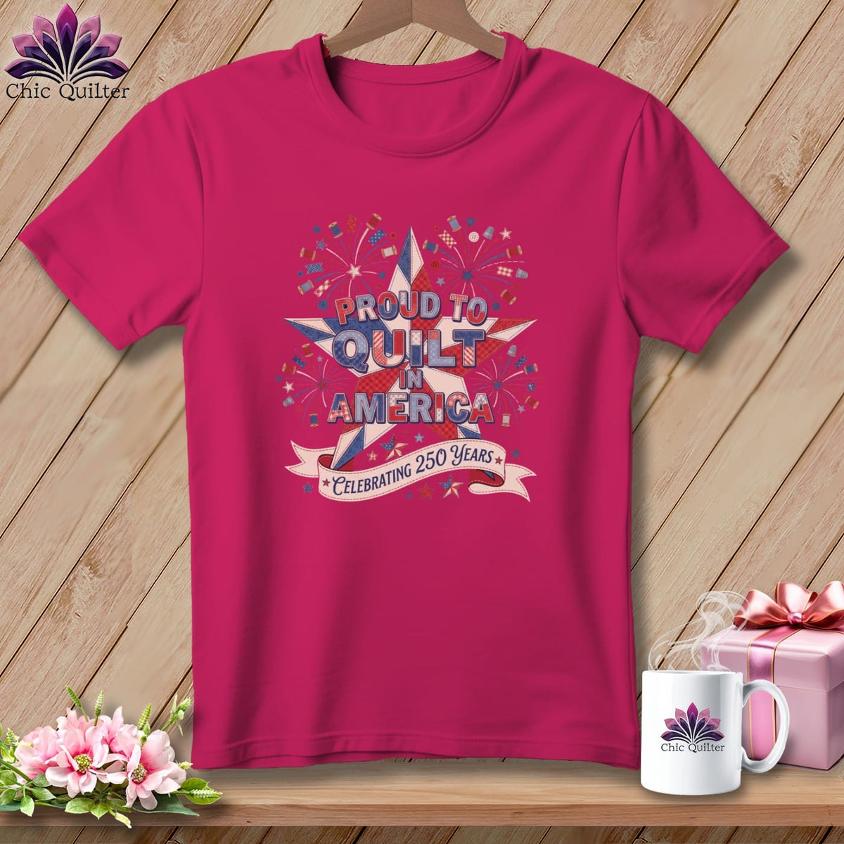 MyDesigns Physical Item S / Berry Proud To Quilt In America Tee ~ Celebrating 250 Years ~ Relaxed Fit Tee