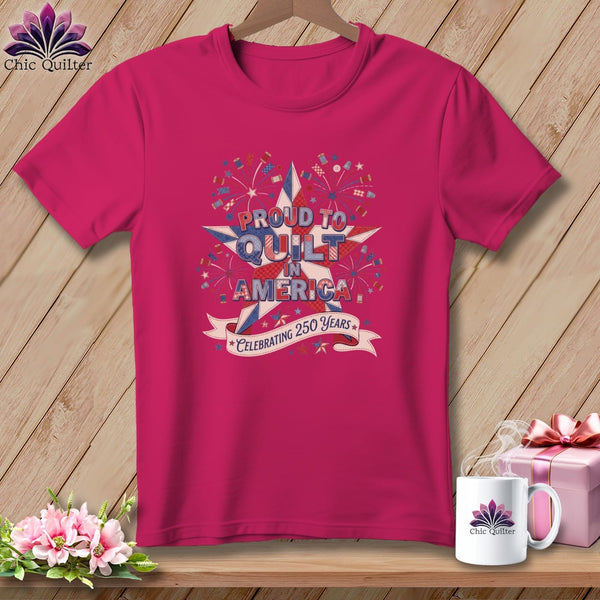 MyDesigns Physical Item S / Berry Proud To Quilt In America Tee ~ Celebrating 250 Years ~ Relaxed Fit Tee