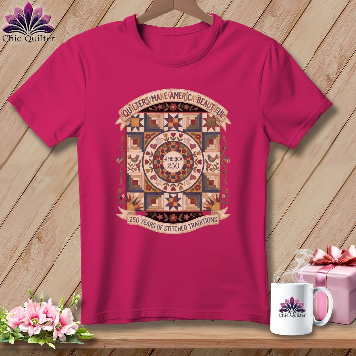 MyDesigns Physical Item S / Berry Quilters Make America Beautiful ~ America 250 Stitched Traditions ~ Relaxed Fit Tee