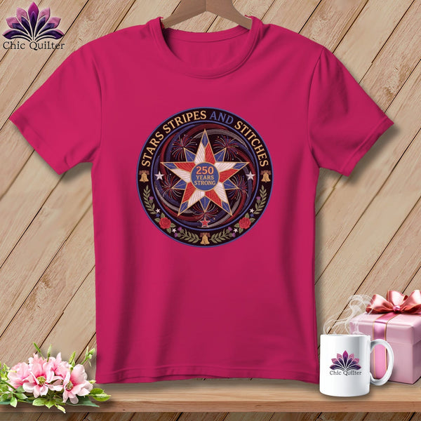 MyDesigns Physical Item S / Berry Stars Stripes and Stitches 250 Years Strong Quilter ~ Relaxed Fit Tee