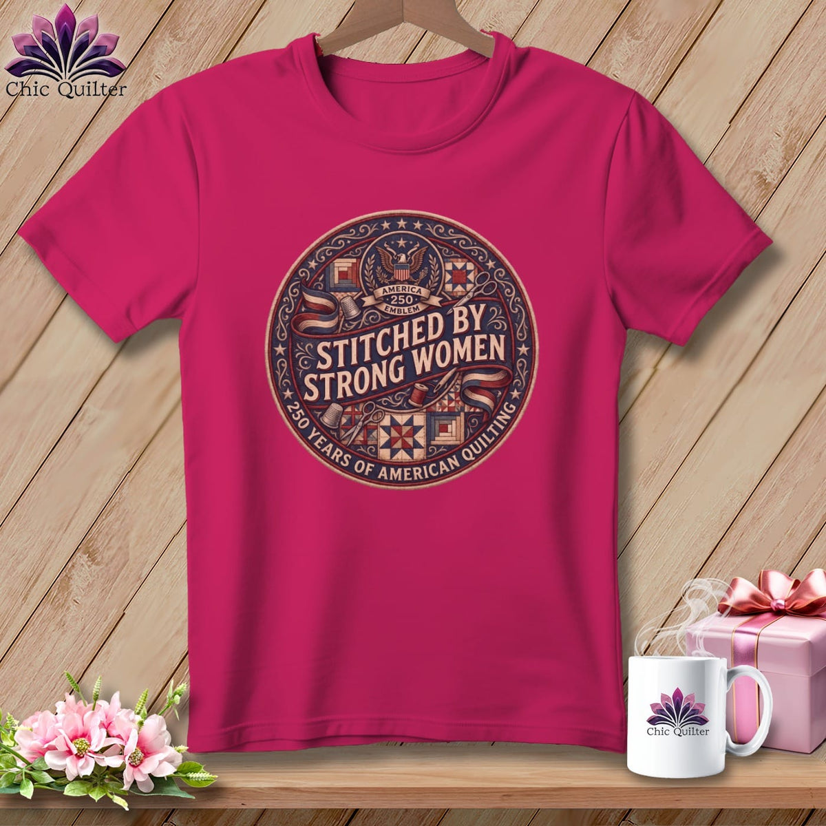 MyDesigns Physical Item S / Berry Stitched By Strong Women 250 Years of American Quilting ~ Relaxed Fit Tee