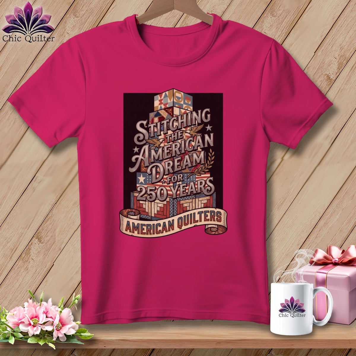 MyDesigns Physical Item S / Berry Stitching the American Dream for 250 Years Quilter ~ Relaxed Fit Tee