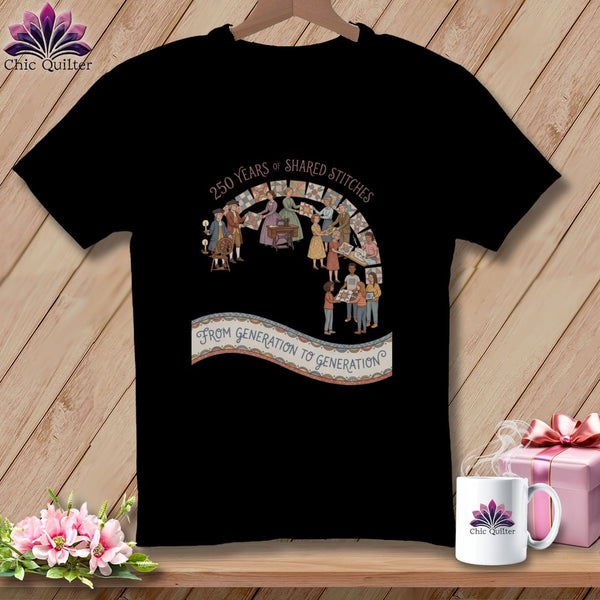 MyDesigns Physical Item S / Black 250 Years of Shared Stitches From Generation to Generation Quilting ~ Relaxed Fit Tee