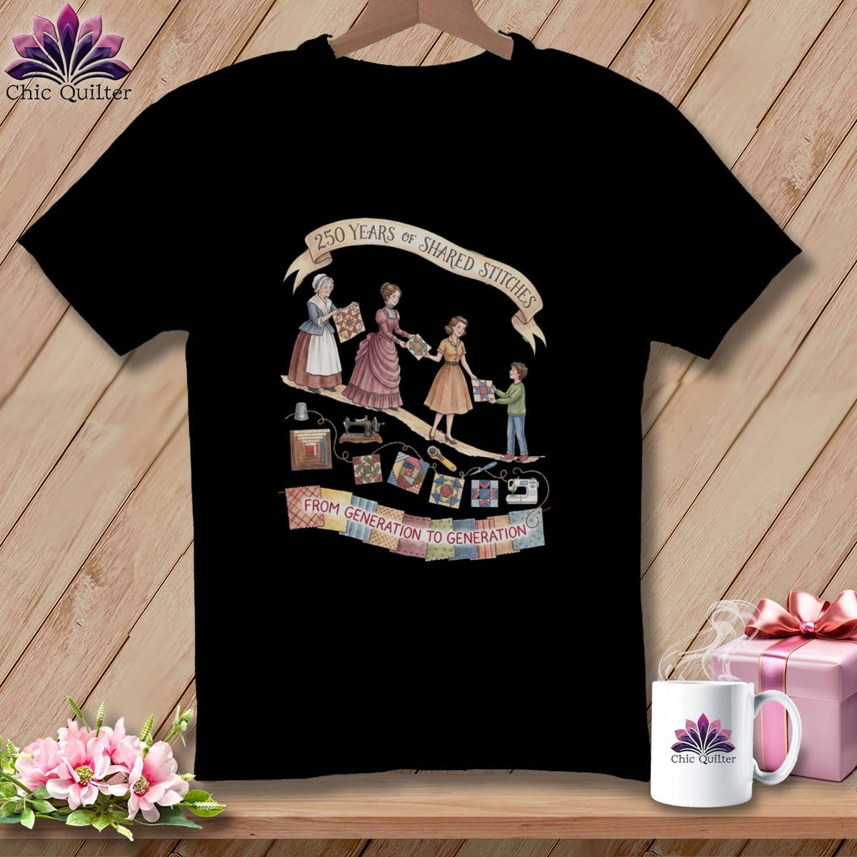 MyDesigns Physical Item S / Black 250 Years of Shared Stitches ~ From Generation to Generation Quilting ~ Relaxed Fit Tee