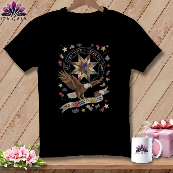 MyDesigns Physical Item S / Black 250 Years Stitched Under The Stars Proud American Quilter ~ Relaxed Fit Tee