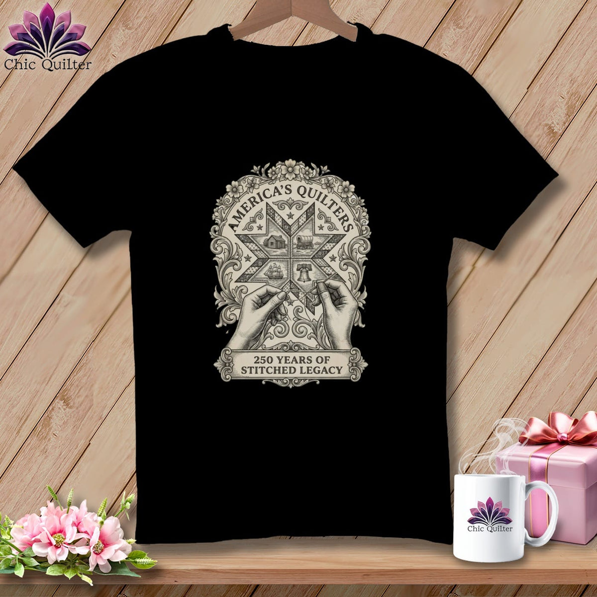 MyDesigns Physical Item S / Black America's Quilters 250 Years of Stitched Legacy ~ Relaxed Fit Tee