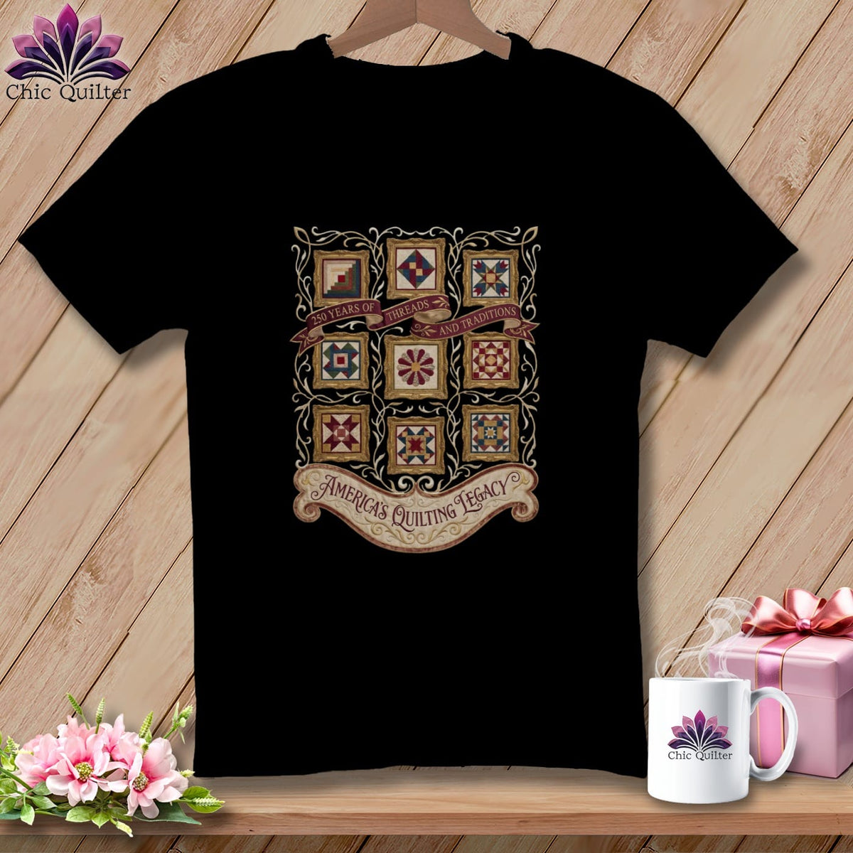 MyDesigns Physical Item S / Black America's Quilting Legacy 250 Years of Threads and Traditions ~ Relaxed Fit Tee