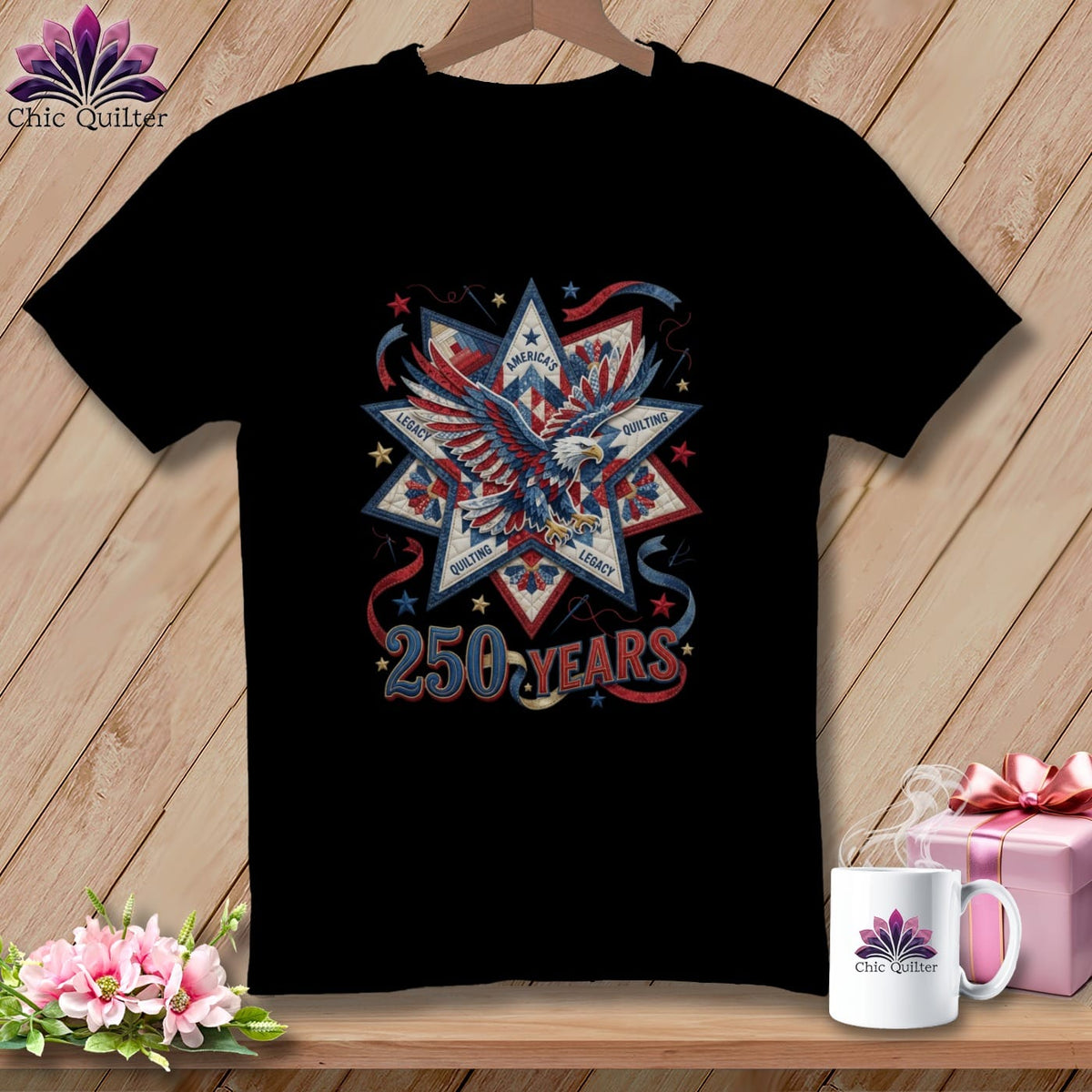 MyDesigns Physical Item S / Black America's Quilting Legacy 250 Years Patriotic Quilter ~ Relaxed Fit Tee