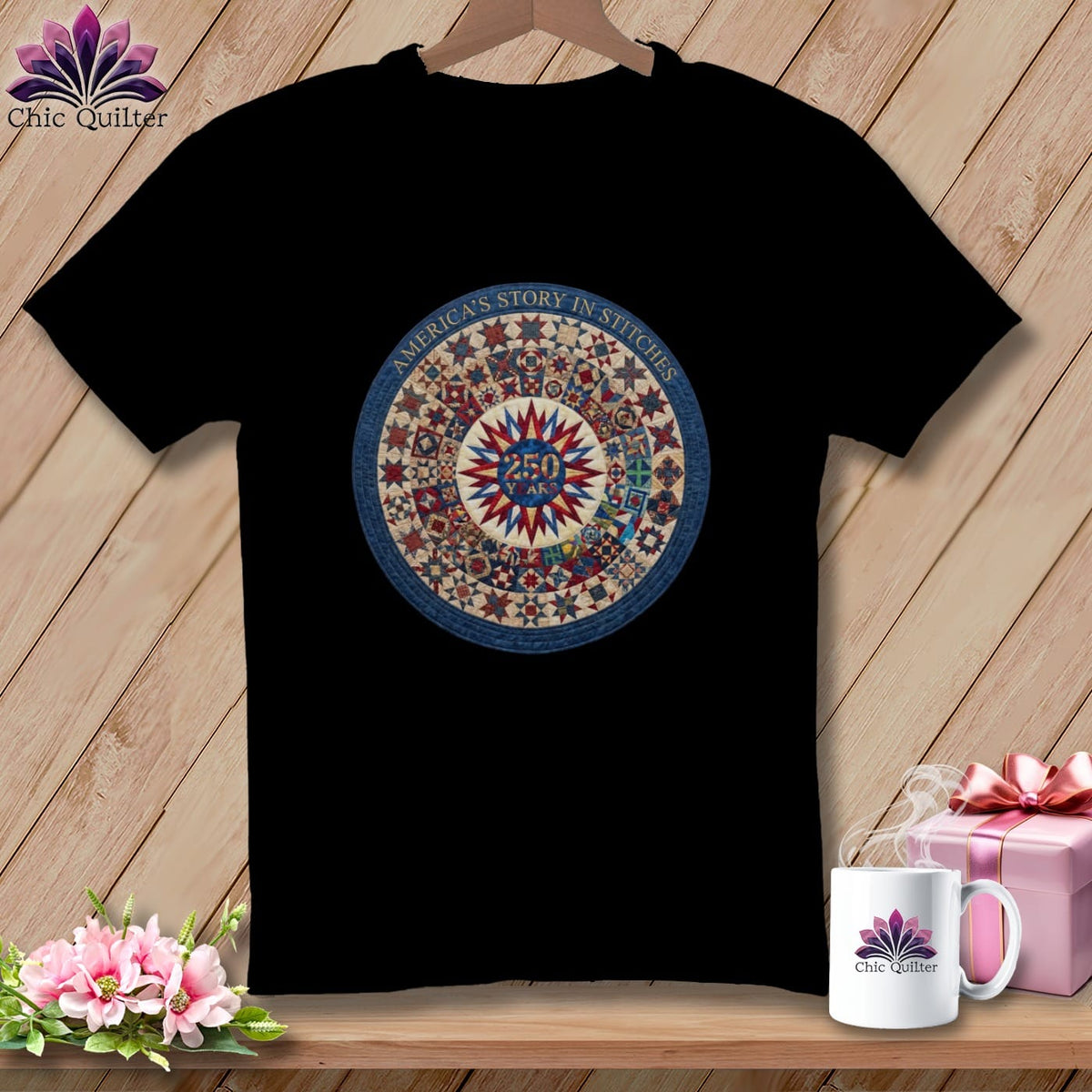 MyDesigns Physical Item S / Black America's Story in Stitches 250 Years Quilter ~ Relaxed Fit Tee