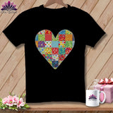 MyDesigns Physical Item S / Black Colorful Quilted Heart ~ Relaxed Fit Tee