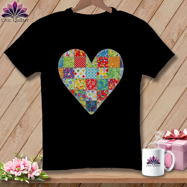MyDesigns Physical Item S / Black Colorful Quilted Heart ~ Relaxed Fit Tee