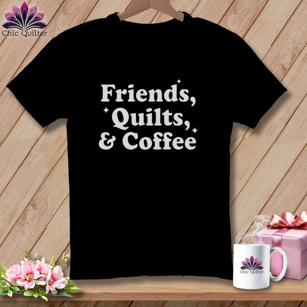 MyDesigns Physical Item S / Black Friends, Quilts & Coffee ~ Relaxed Fit Tee