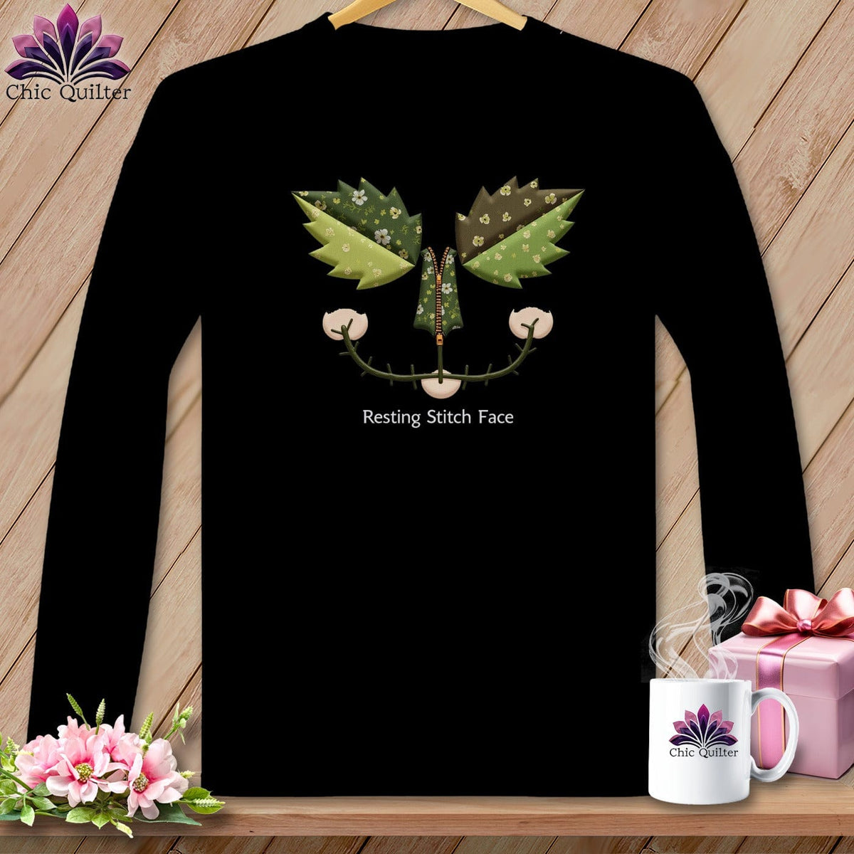 MyDesigns Physical Item S / Black Garden Stitch -  Resting Stitch Face Graphic Design ~ Long Sleeve T-Shirt