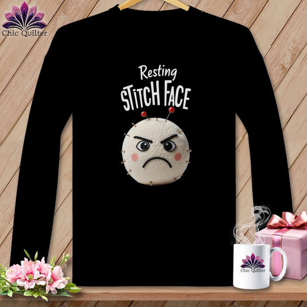 MyDesigns Physical Item S / Black Ouch - Resting Stitch Face ~ Long Sleeve Tee