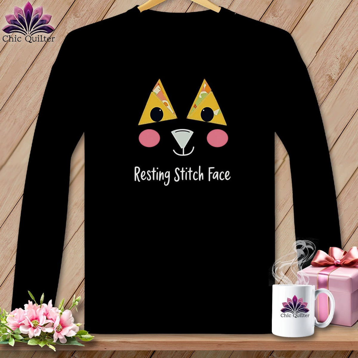 MyDesigns Physical Item S / Black Patchwork Face - Resting Stitch Face ~ Long Sleeve Tee