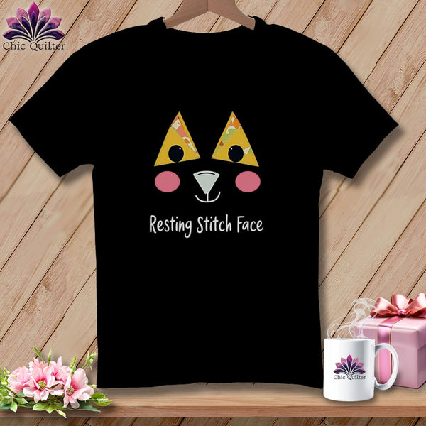MyDesigns Physical Item S / Black Patchwork Face - Resting Stitch Face ~ Relaxed Fit Tee