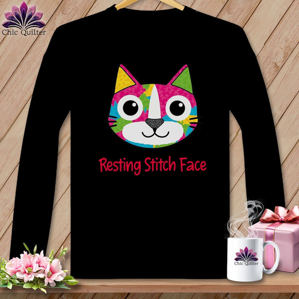 MyDesigns Physical Item S / Black Patchwork Smile - Resting Stitch Face ~ Long Sleeve Tee
