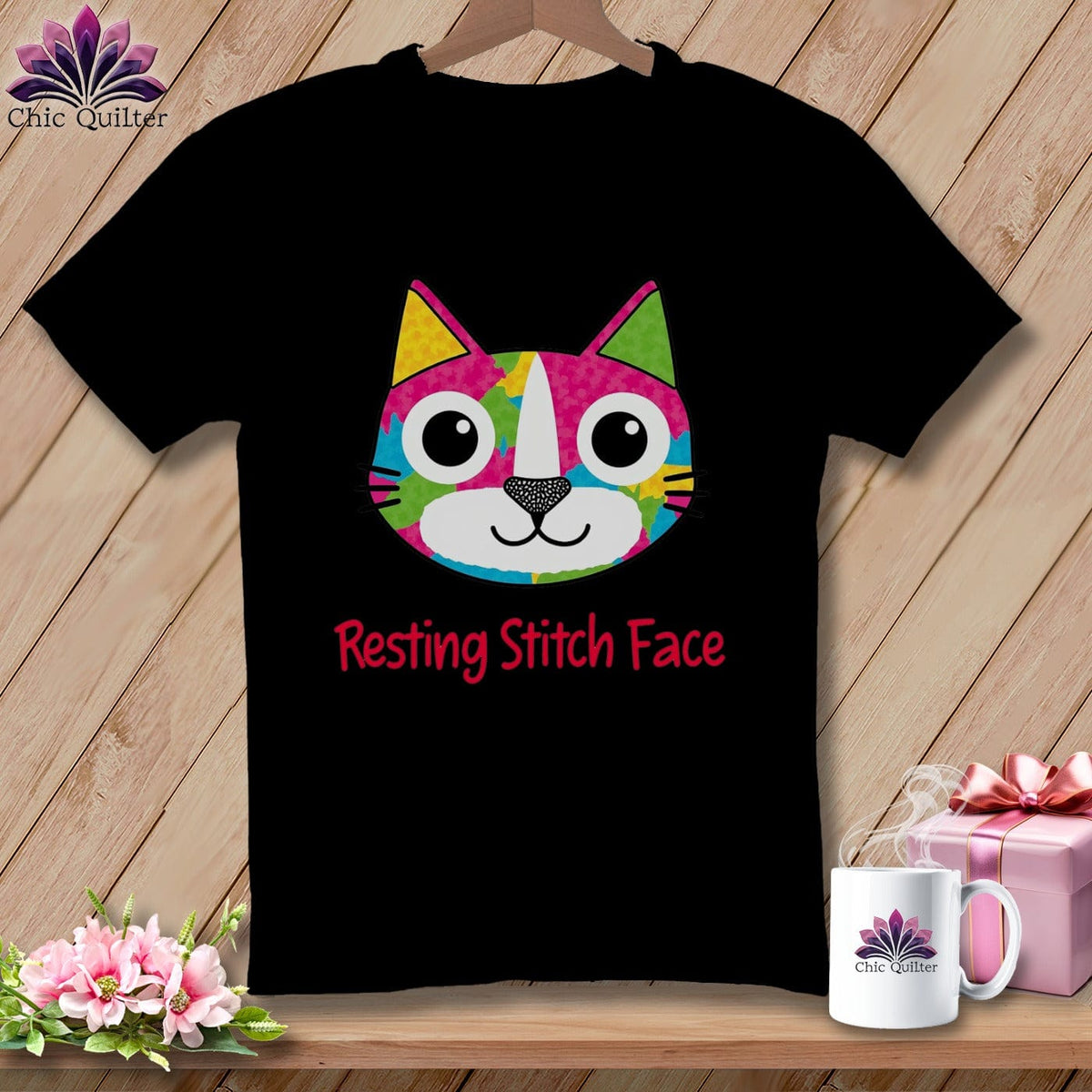MyDesigns Physical Item S / Black Patchwork Smile - Resting Stitch Face ~ Relaxed Fit Tee