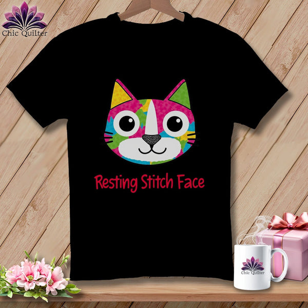 MyDesigns Physical Item S / Black Patchwork Smile - Resting Stitch Face ~ Relaxed Fit Tee