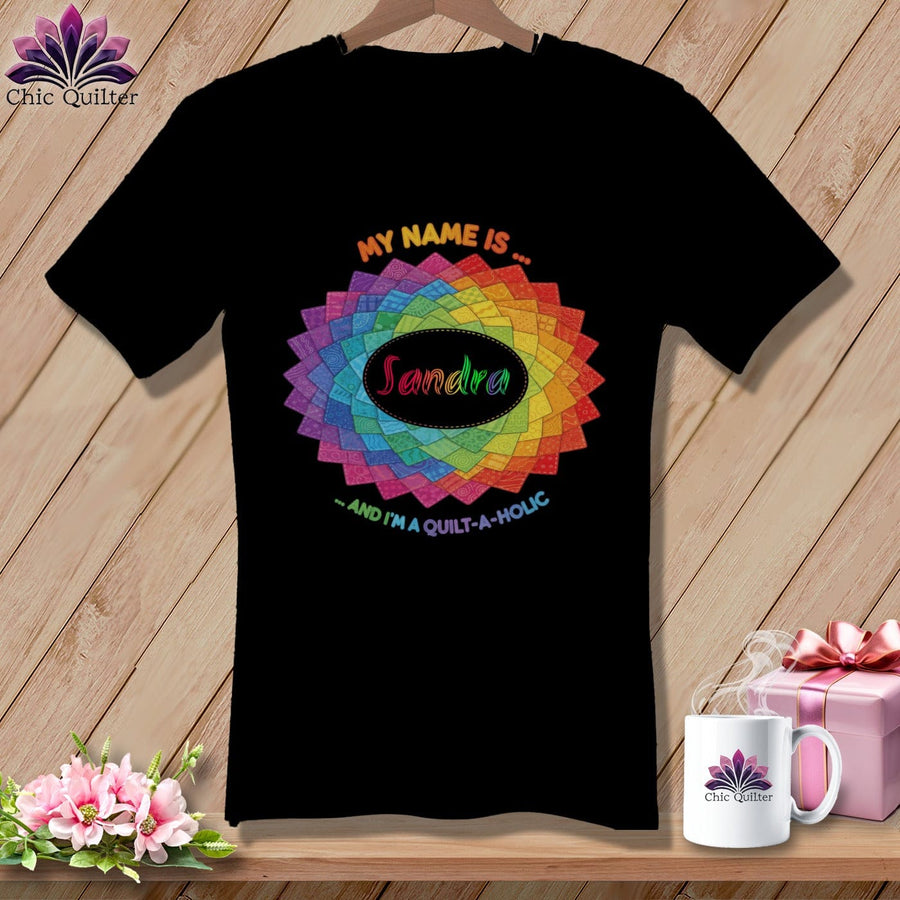MyDesigns Physical Item S / Black Personalized Rainbow Quilt Spiral ~ V-Neck Tee