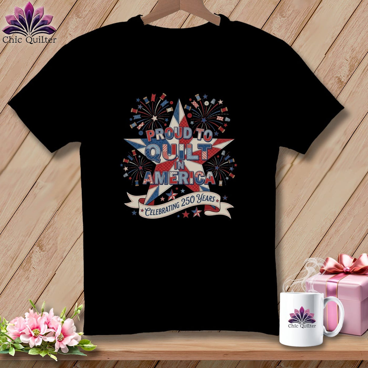 MyDesigns Physical Item S / Black Proud To Quilt In America Tee ~ Celebrating 250 Years ~ Relaxed Fit Tee