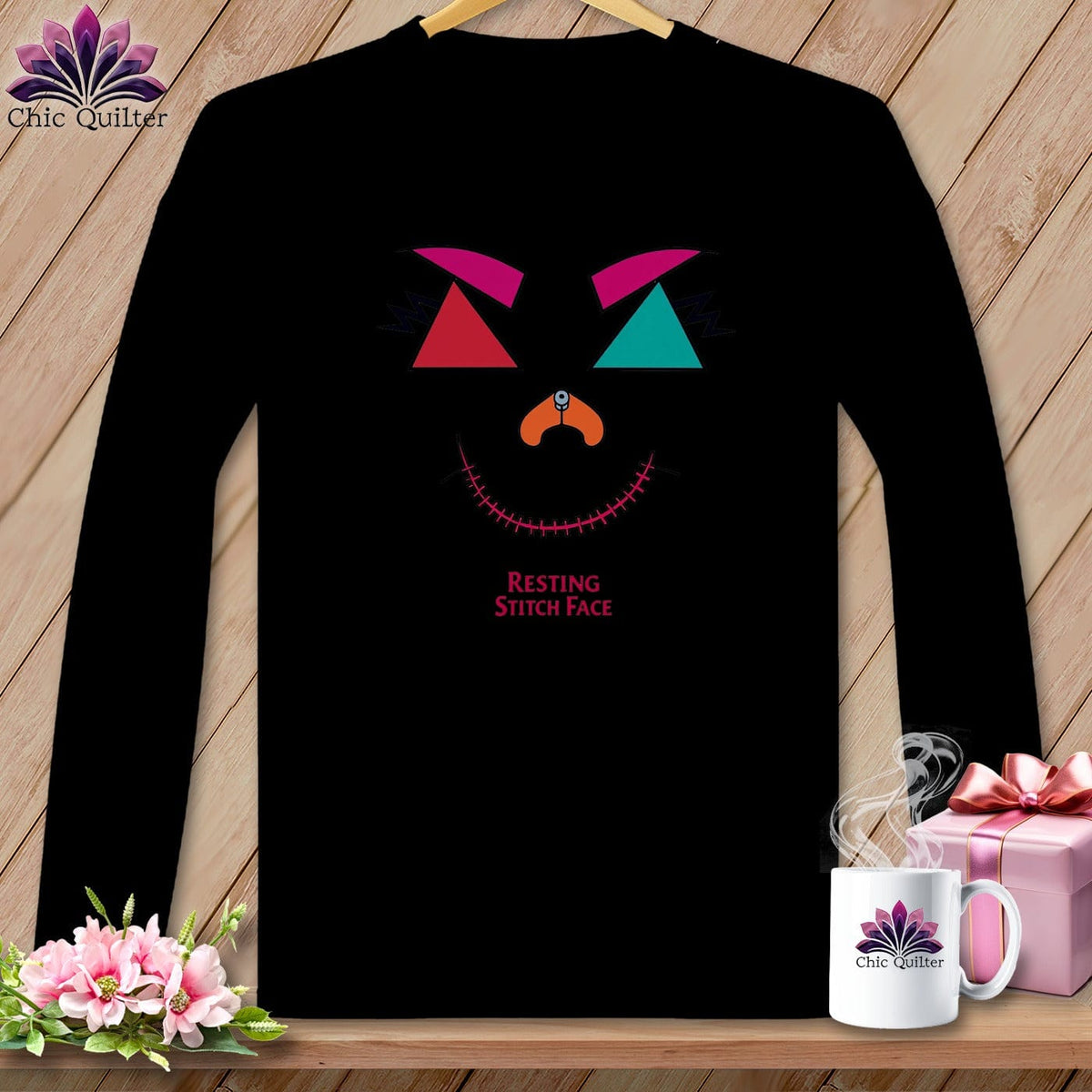 MyDesigns Physical Item S / Black Psychedelic Face - Resting Stitch Face ~ Long Sleeve Tee