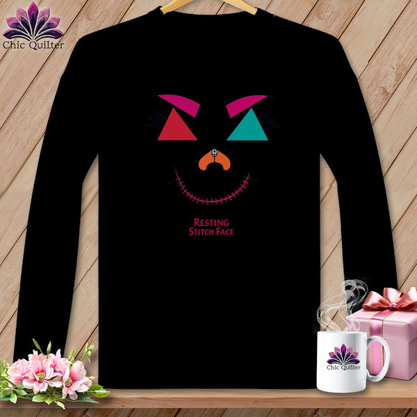 MyDesigns Physical Item S / Black Psychedelic Face - Resting Stitch Face ~ Long Sleeve Tee
