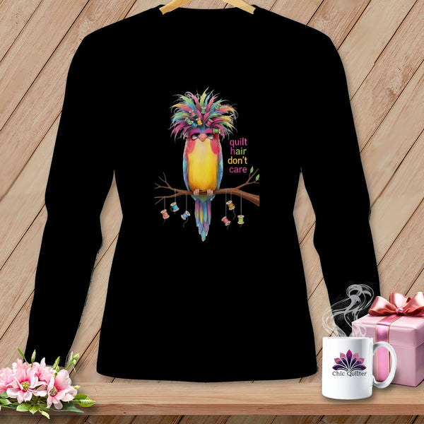 MyDesigns Physical Item S / Black Quilt Hair Don’t Care ~ Curlene Spoolworth ~ Long Sleeve Tee