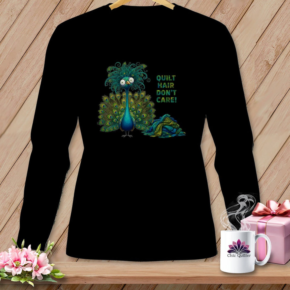 MyDesigns Physical Item S / Black Quilt Hair Don’t Care ~ Lady Plumeadora ~ Long Sleeve Tee