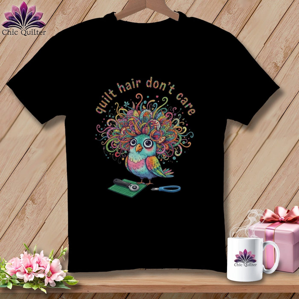 MyDesigns Physical Item S / Black Quilt Hair Don’t Care ~ Snipsy Wren ~ Relaxed Fit Tee