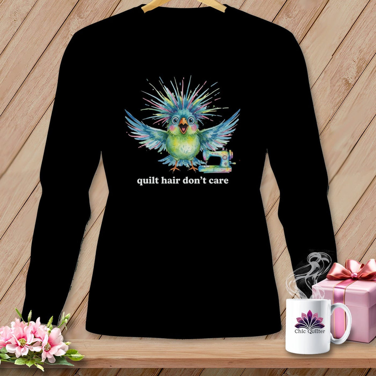 MyDesigns Physical Item S / Black Quilt Hair Don’t Care ~ Ziggy Bobbin ~ Long Sleeve Tee