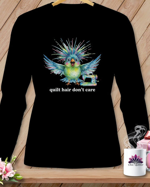 MyDesigns Physical Item S / Black Quilt Hair Don’t Care ~ Ziggy Bobbin ~ Long Sleeve Tee