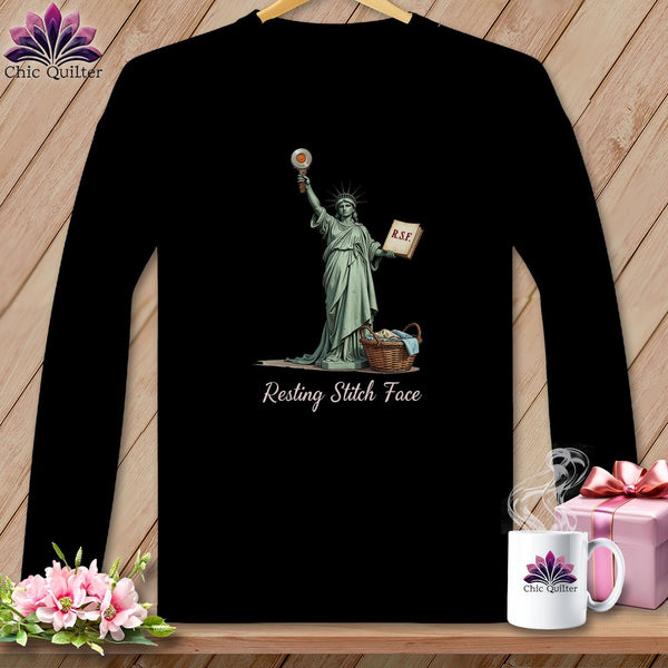 MyDesigns Physical Item S / Black Quilter of Liberty - Resting Stitch Face ~ Long Sleeve T-Shirt