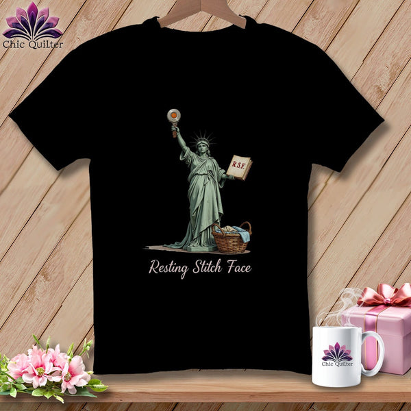 MyDesigns Physical Item S / Black Quilter of Liberty - Resting Stitch Face ~ Relaxed Fit Tee