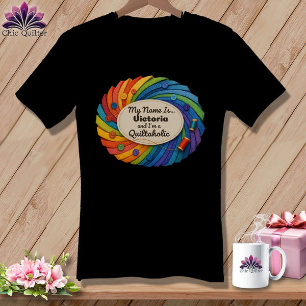 MyDesigns Physical Item S / Black Quilter’s Personalized Whirl ~ V-Neck Tee