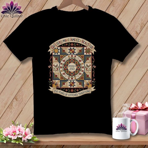 MyDesigns Physical Item S / Black Quilters Make America Beautiful ~ America 250 Stitched Traditions ~ Relaxed Fit Tee