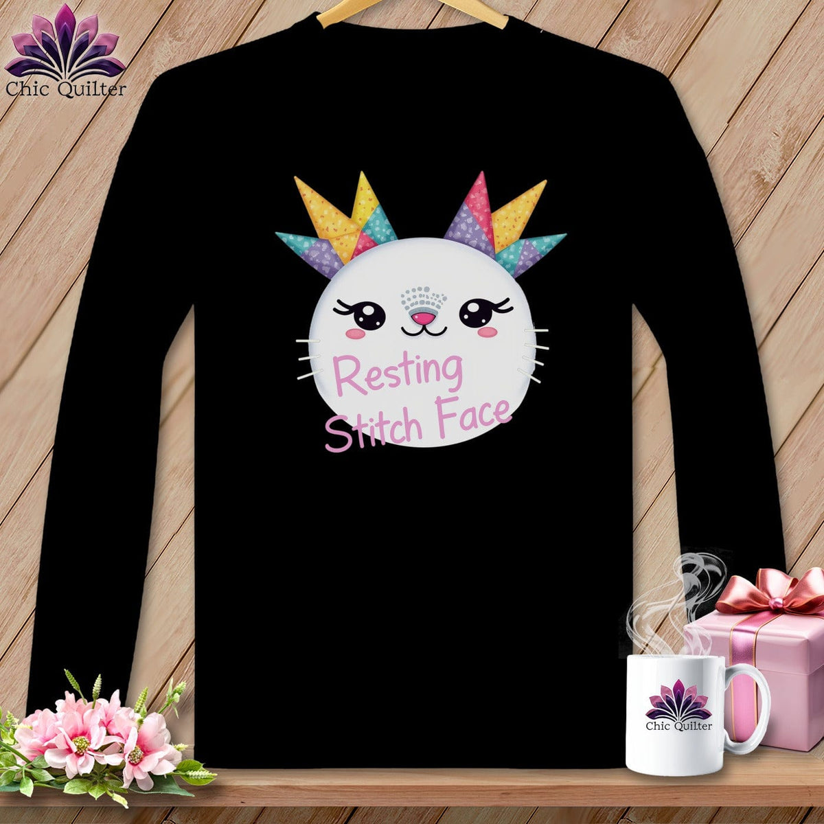 MyDesigns Physical Item S / Black Quirky Impact - Resting Stitch Face ~ Long Sleeve Tee