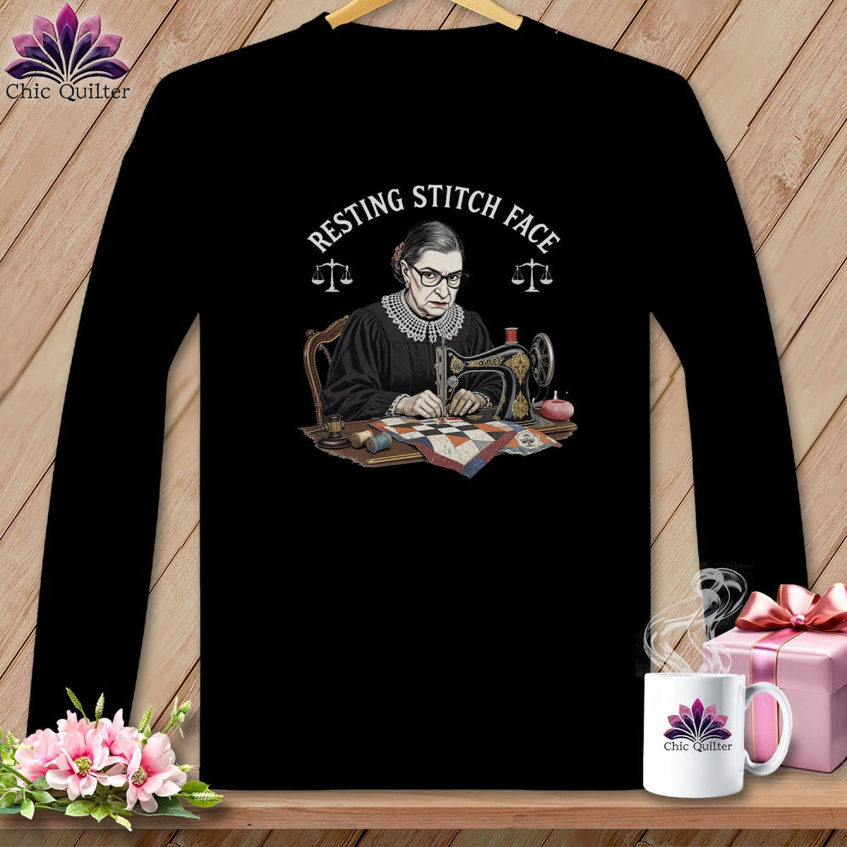 MyDesigns Physical Item S / Black Ruth Sewder Ginsburg - Resting Stitch Face ~ Long Sleeve T-Shirt