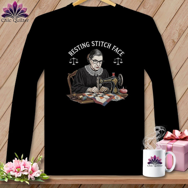 MyDesigns Physical Item S / Black Ruth Sewder Ginsburg - Resting Stitch Face ~ Long Sleeve T-Shirt