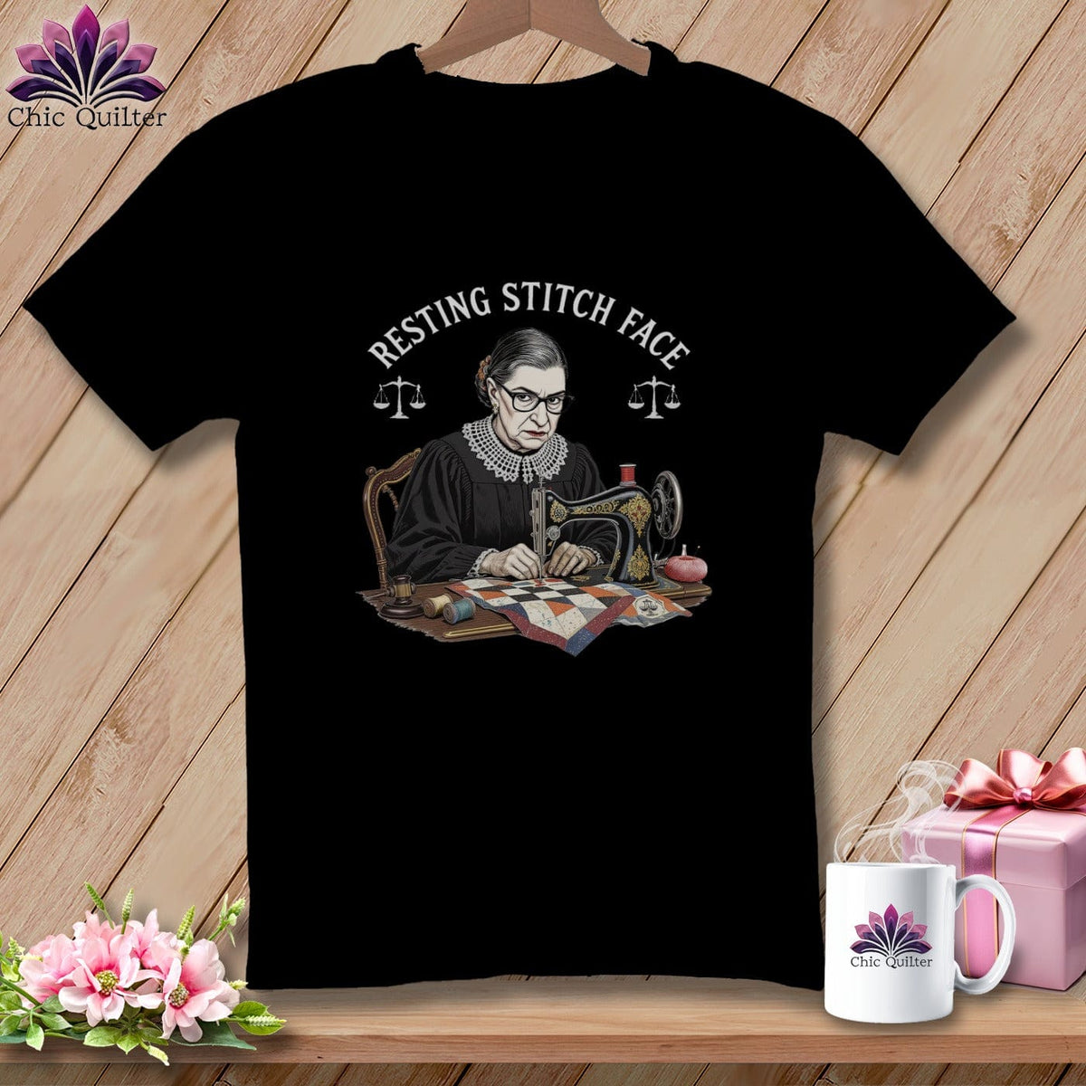 MyDesigns Physical Item S / Black Ruth Sewder Ginsburg - Resting Stitch Face ~ Relaxed Fit Tee