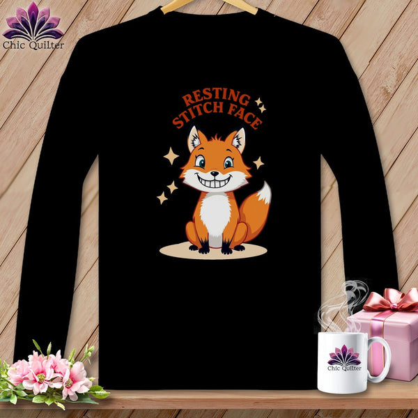 MyDesigns Physical Item S / Black Silly Fox - Resting Stitch Face ~ Long Sleeve Tee