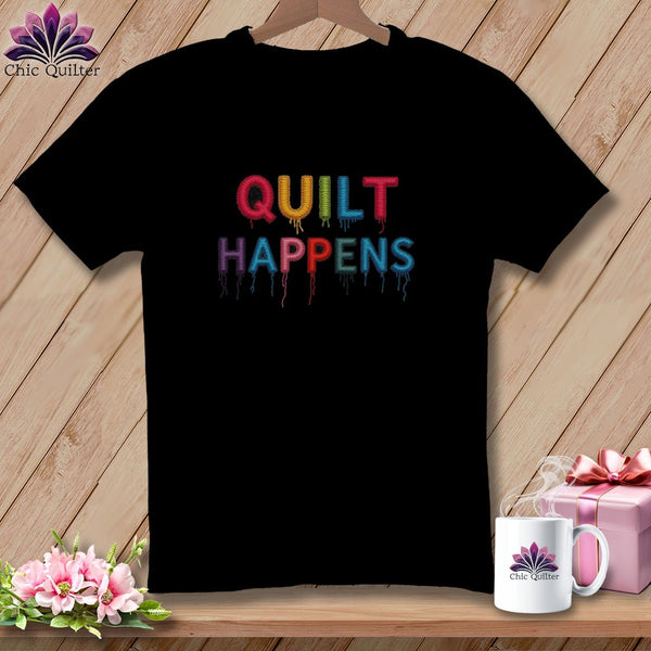 MyDesigns Physical Item S / Black Stitched Quilt Happens ~ Relaxed Fit Tee