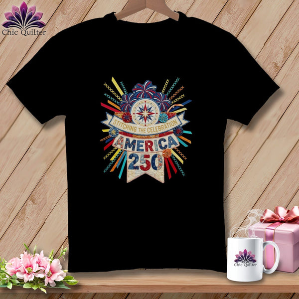 MyDesigns Physical Item S / Black Stitching The Celebration America 250 Quilter ~ Relaxed Fit Tee