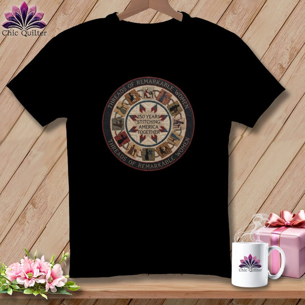 MyDesigns Physical Item S / Black Threads of Remarkable Women 250 Years Stitching America Together Quilter ~ Relaxed Fit Tee