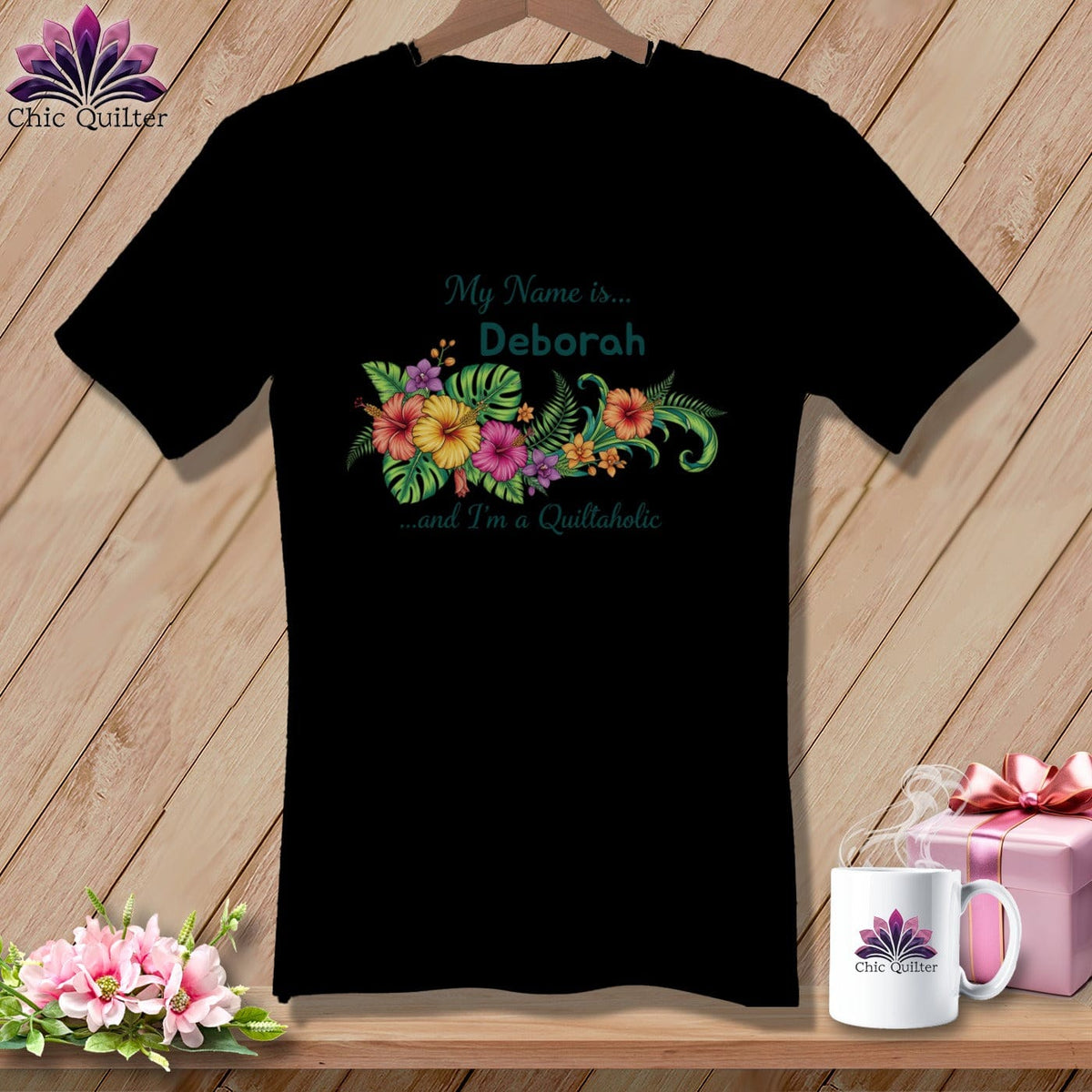 MyDesigns Physical Item S / Black Tropical Paradise Personalized Floral Sweep ~ V-Neck Tee