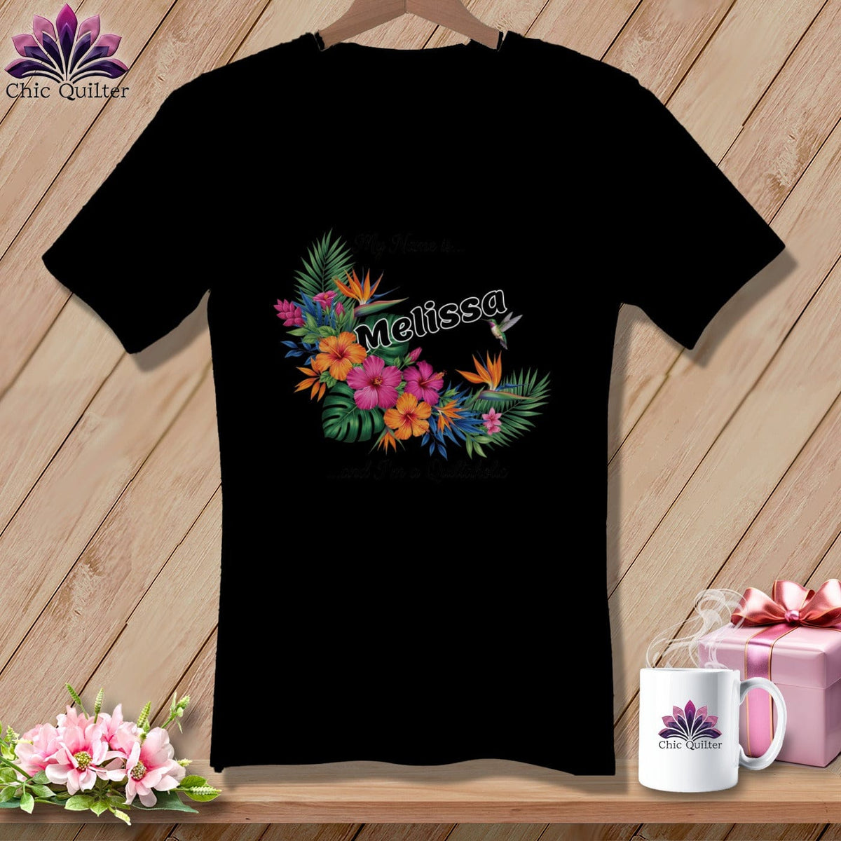 MyDesigns Physical Item S / Black Tropical Threads Quiltaholic ~ V-Neck Tee