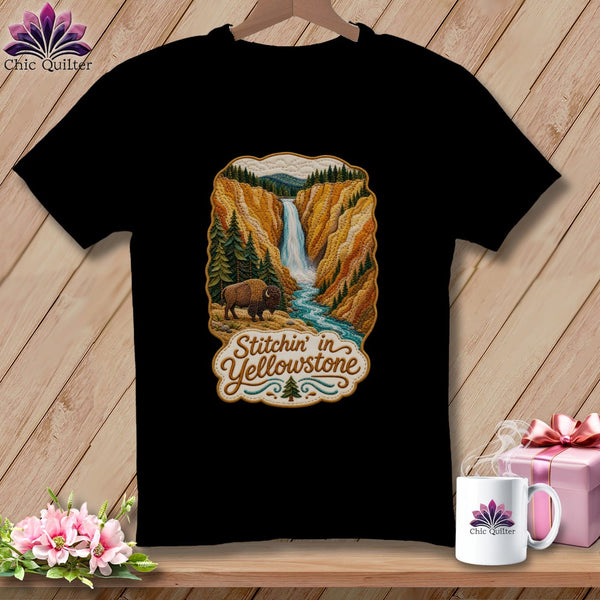 MyDesigns Physical Item S / Black Yellowstone National Park ~ Bison, Stitchin in ~ Relaxed Fit Tee