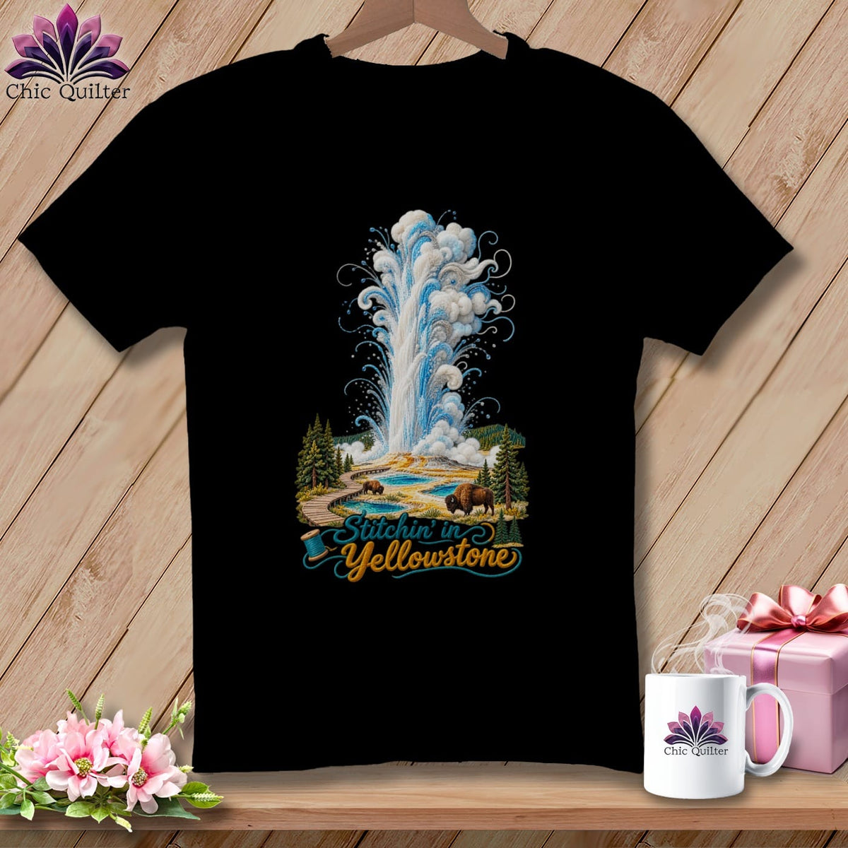 MyDesigns Physical Item S / Black Yellowstone National Park ~ Old Faithful, Stitchin in ~ Relaxed Fit Tee