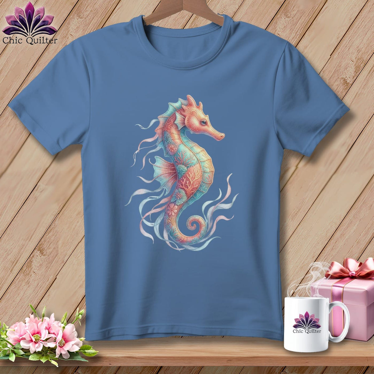 MyDesigns Physical Item S / Blue Jean Coral Motifs Stitched ~ Premium Tee