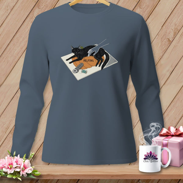 MyDesigns Physical Item S / Blue Jean HELPING ~ Cat on the Cutting Mat ~ Long Sleeve Tee